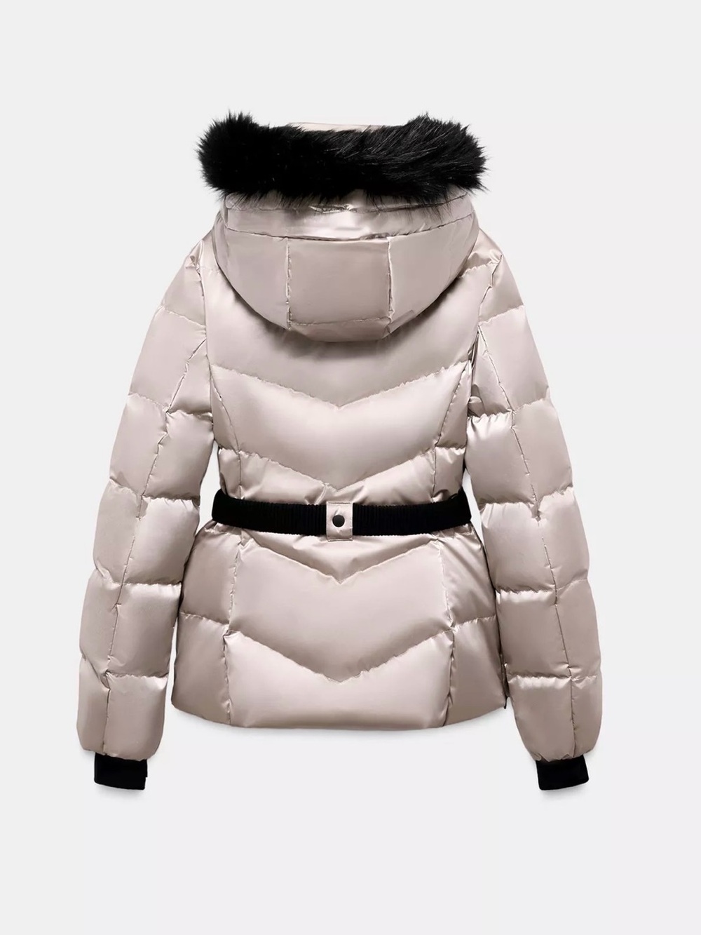 Zara Ski Women's Metallic Ivory Puffer Jacket with Hood %80Down %20 feather - Picture 5 of 7